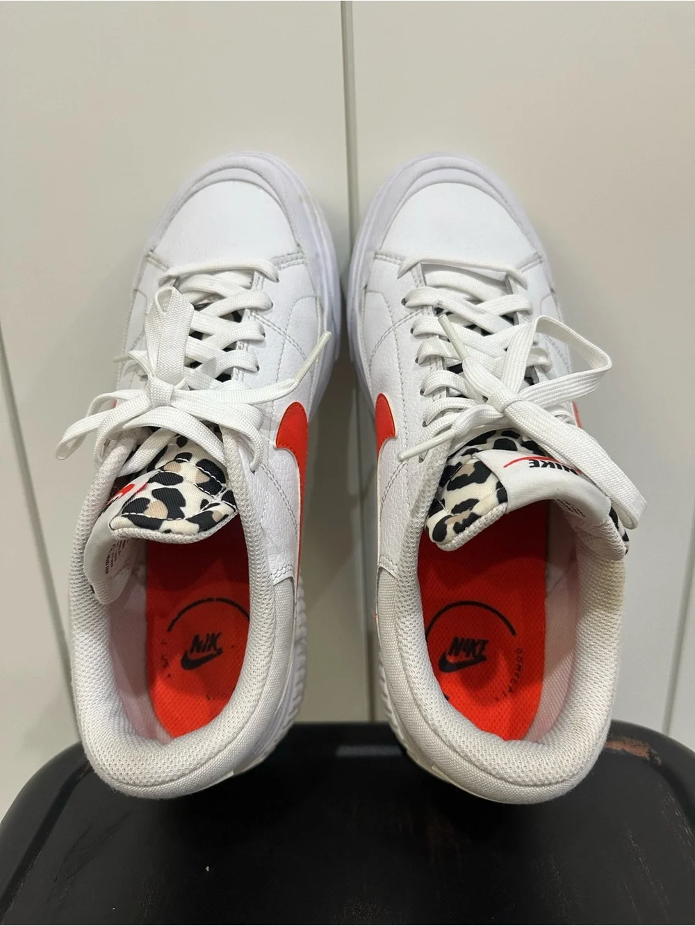 Nike White Platform Sneakers with Bright Red Swoosh